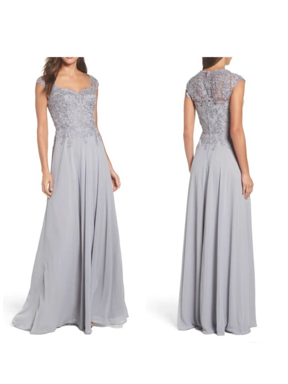 La Femme Gray Lace Maxi Dress
